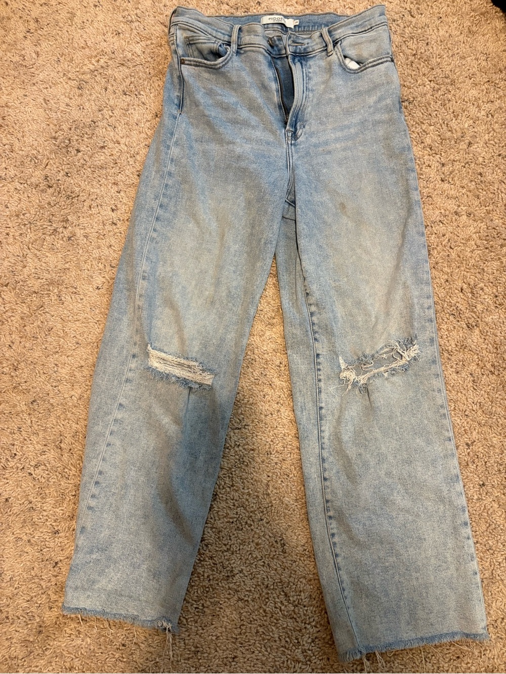 Hidden Light Blue Distressed High-Rise Straight Jeans